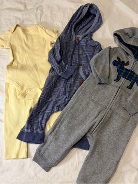 Baby Neutral Romper Bundle - Yellow, Navy Stripe & Gray